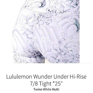 Lululemon Wunder Under Hi-Rise 7/8 Tight *25"
Twine White Multi size 10